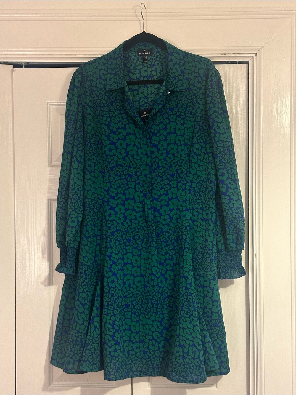 MARBLE Green and Blue Animal-Print Blouse